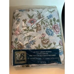 Percale Vintage Twin Fitted Sheet Floral Pattern
